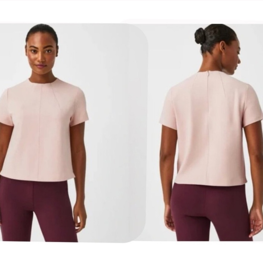 NEW Spanx The Perfect Funnel Top Pale Pink NWT Size S Short Sleeve Crew